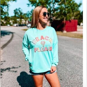 Simply Southern Lightweight Pullover Chenille Letters “Beach Please” -Size M